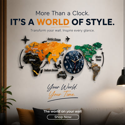 Gift City DIY Colorful World Map Wall Clock - Large 127cm for Home and Office