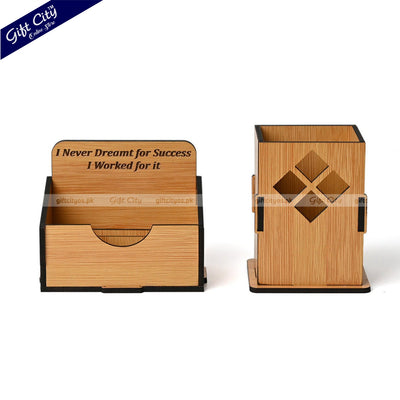 Customizable 3-in-1 MDF Wooden Desk Organizer with Mobile Stand, Card Holder & Pen Holder | Stylish Office Gift - Gift City Online Store