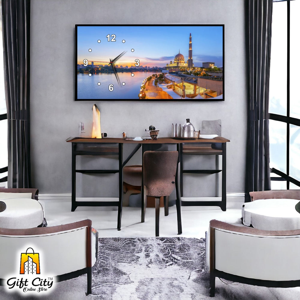 Gift City Modern Islamic Mosque Wooden Wall Clock with Bright Digital Wall Hanging Art - Ideal for Home or Office - 12x24 inch - Gift City Online Store