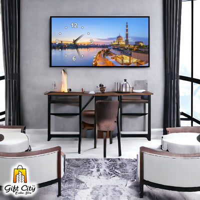 Gift City Modern Islamic Mosque Wooden Wall Clock with Bright Digital Wall Hanging Art - Ideal for Home or Office - 12x24 inch - Gift City Online Store