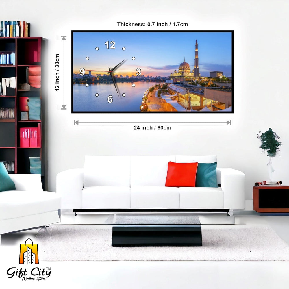 Gift City Modern Islamic Mosque Wooden Wall Clock with Bright Digital Wall Hanging Art - Ideal for Home or Office - 12x24 inch - Gift City Online Store