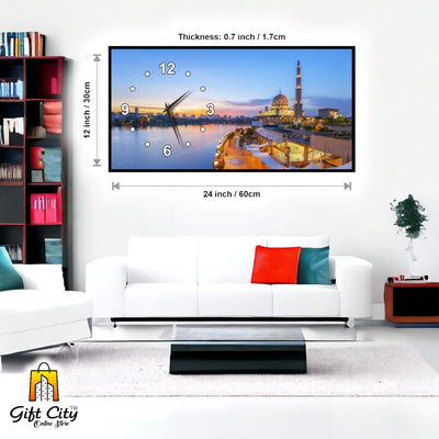 Gift City Modern Islamic Mosque Wooden Wall Clock with Bright Digital Wall Hanging Art - Ideal for Home or Office - 12x24 inch - Gift City Online Store