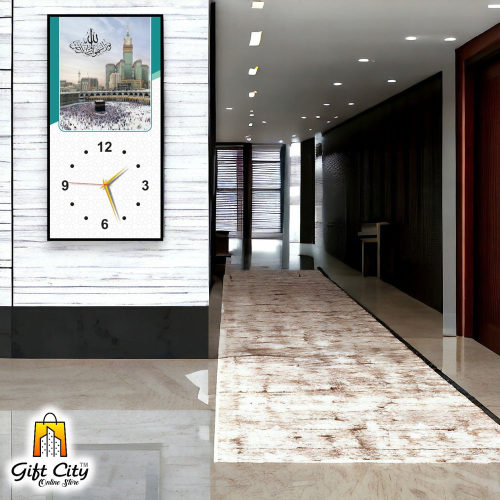 Gift City Refined Islamic Wooden Digital Print Wall Hanging Clock - Ideal for Modern Homes - 12x24 inch - Gift City Online Store