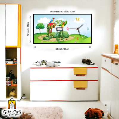 Gift City Vibrant Digital Print Wooden Frame Wall Clock - Perfect for Workspaces - 12x24 inch - Gift City Online Store