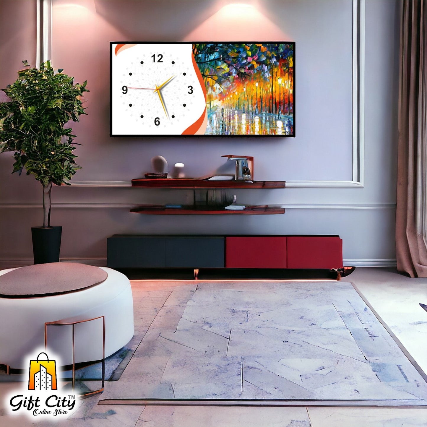 Gift City High-End Wooden Wall Clock with Digital Print - Perfect for Home Decor - 12x24 inch