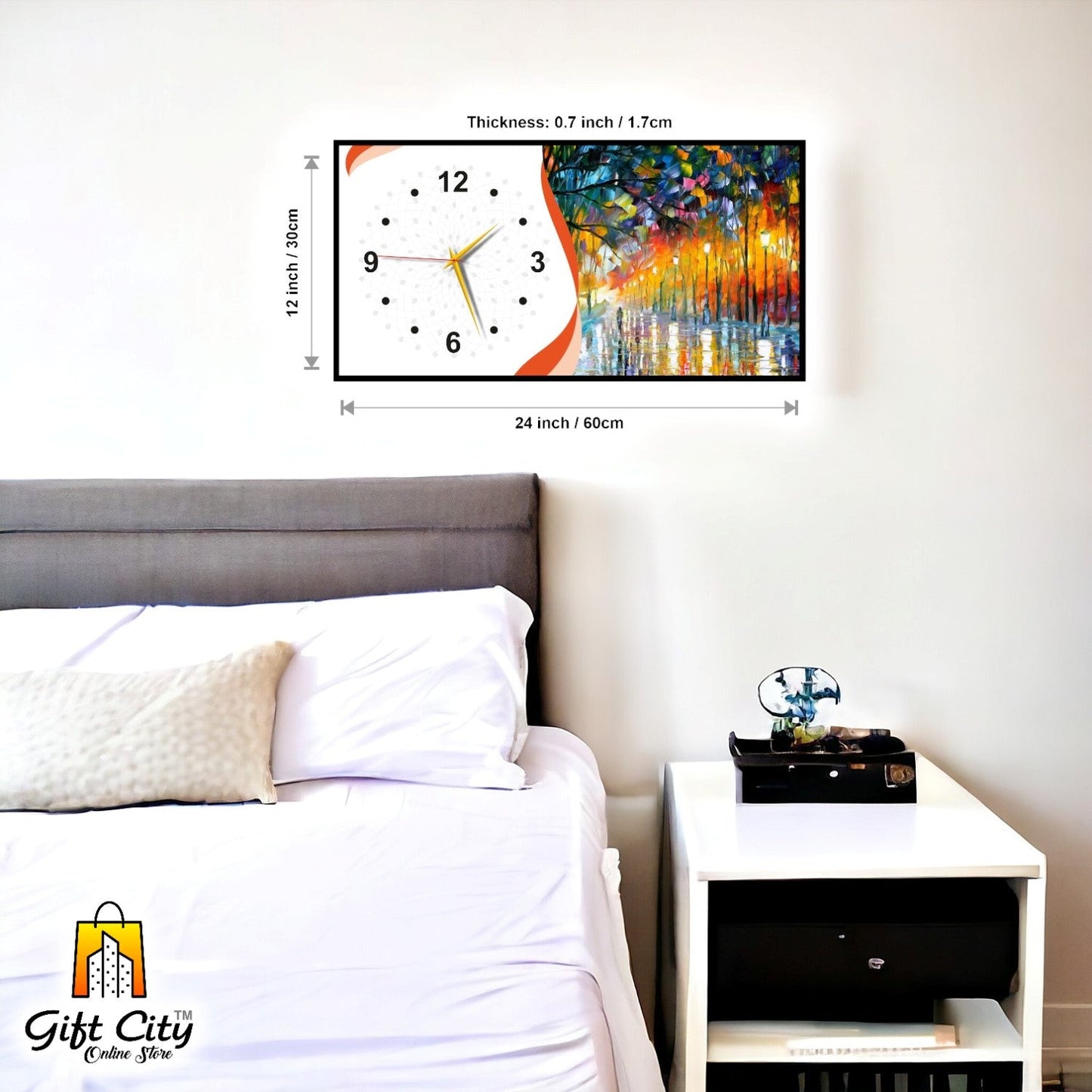 Gift City High-End Wooden Wall Clock with Digital Print - Perfect for Home Decor - 12x24 inch