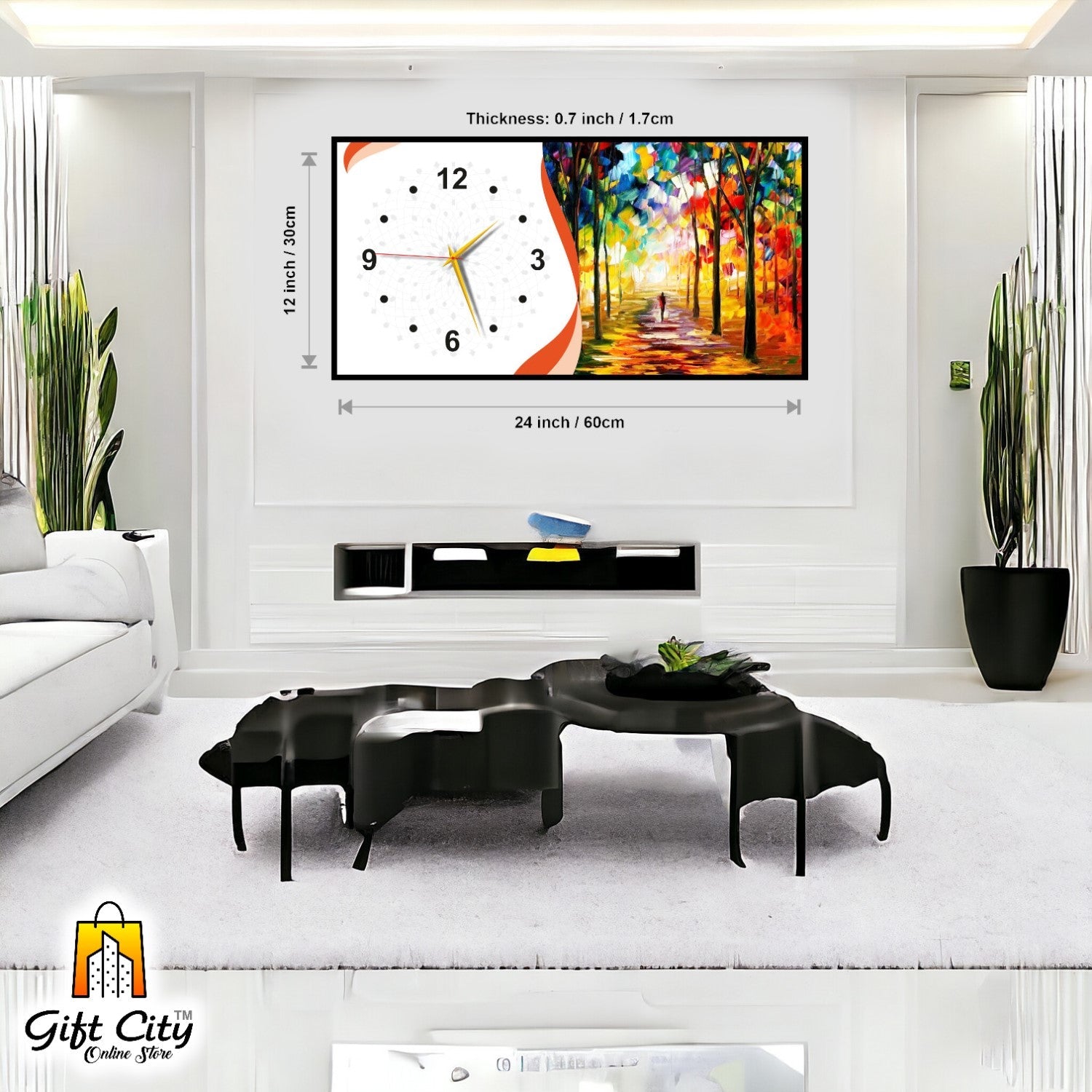 Gift City Classic Wooden Wall Clock with Artistic Digital Design - Suitable for Any Room - 12x24 inch