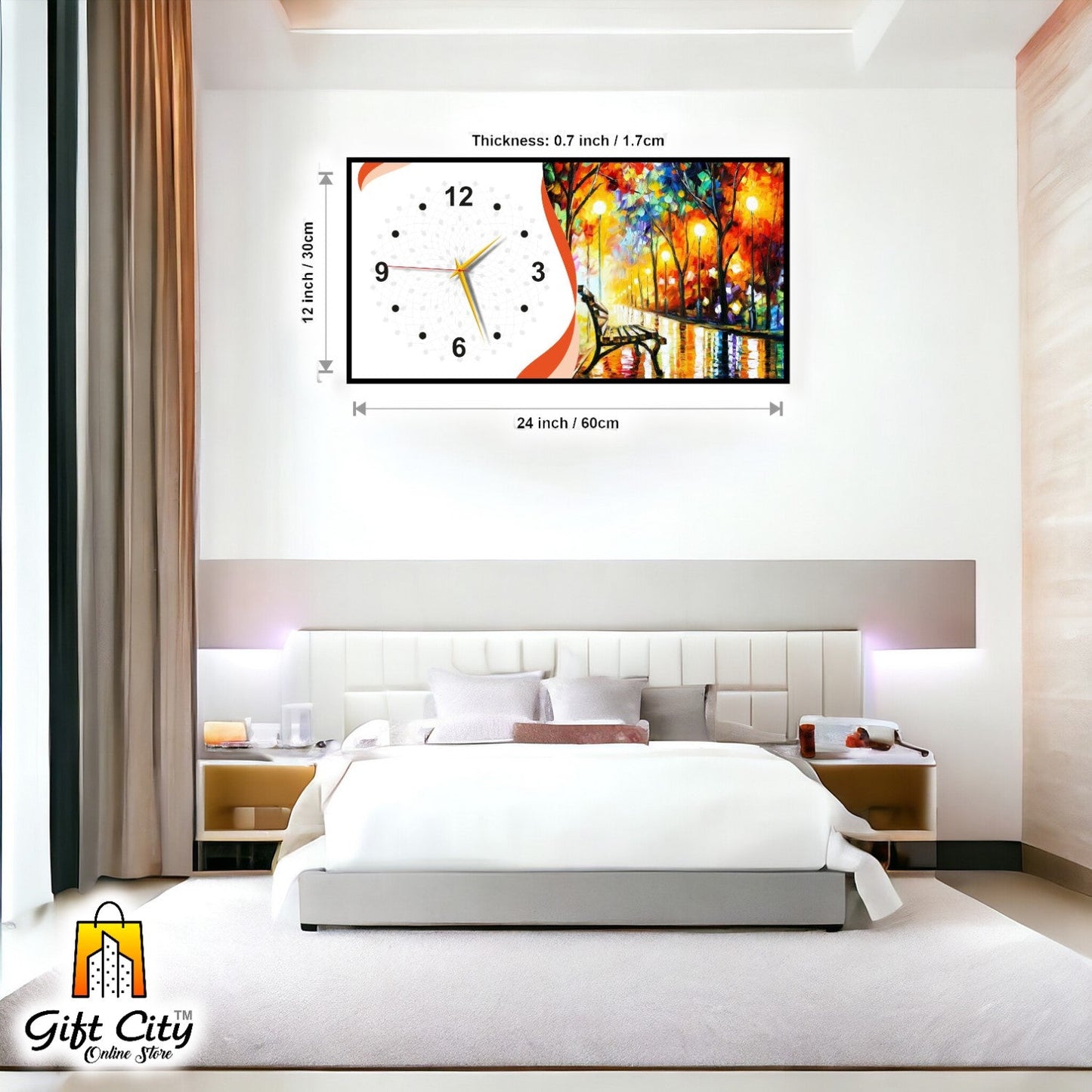 Gift City Contemporary Wooden Frame Wall Clock with Bright Colors - Ideal for Any Space - 12x24 inch