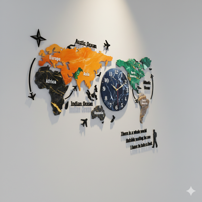Gift City DIY Colorful World Map Wall Clock - Large 127cm for Home and Office