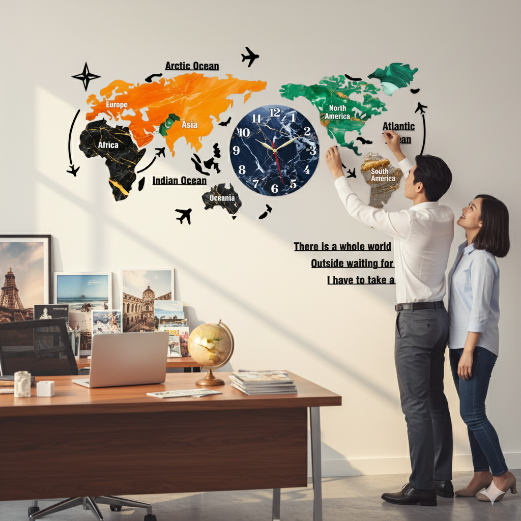 Gift City DIY Colorful World Map Wall Clock - Large 127cm for Home and Office