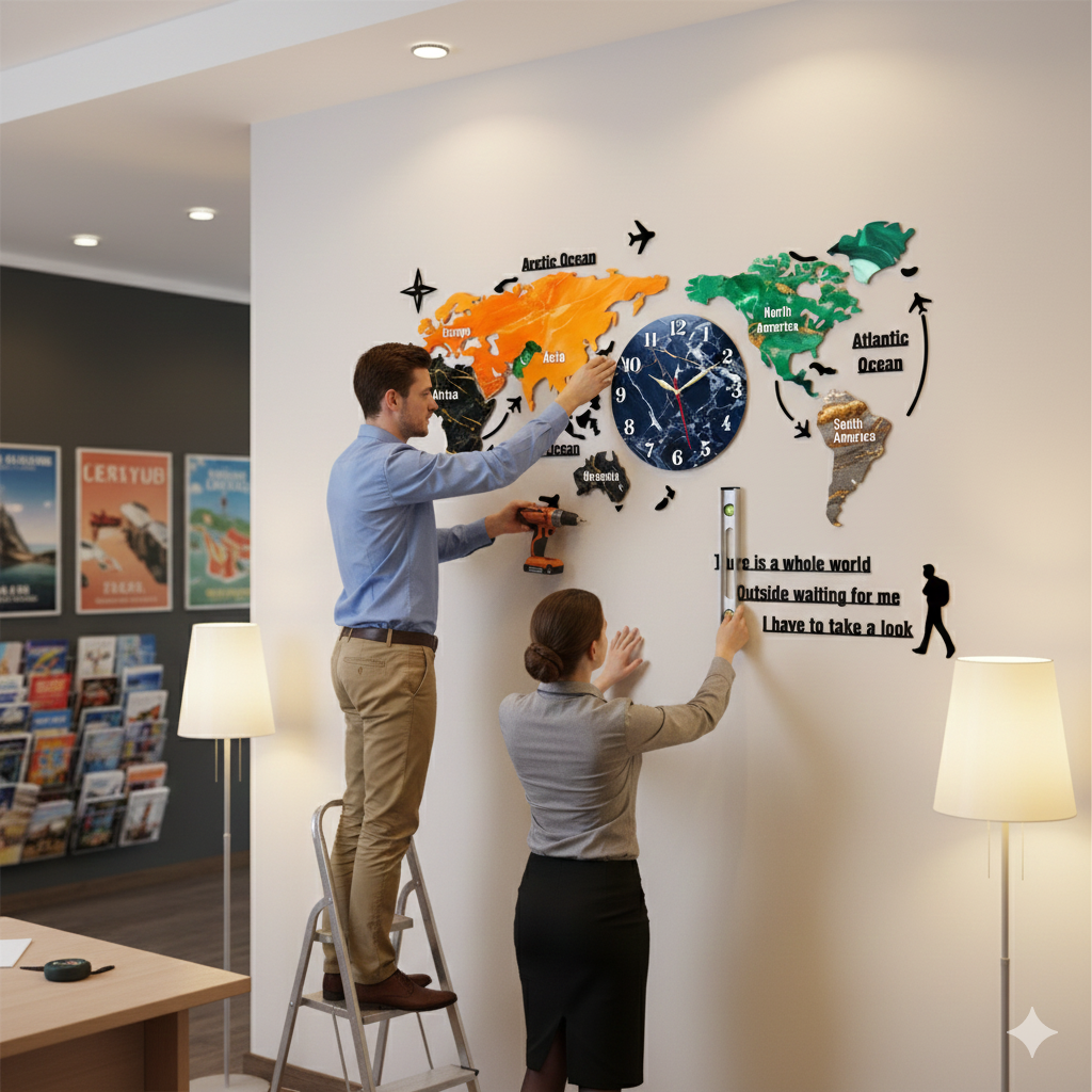 Gift City DIY Colorful World Map Wall Clock - Large 127cm for Home and Office