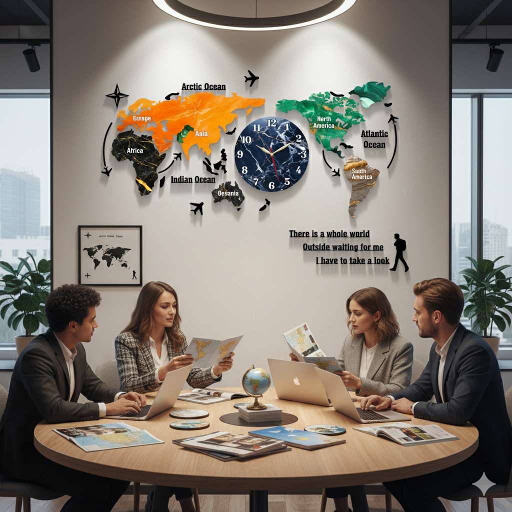 Gift City DIY Colorful World Map Wall Clock - Large 127cm for Home and Office