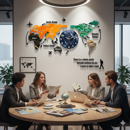 Gift City DIY Colorful World Map Wall Clock - Large 127cm for Home and Office