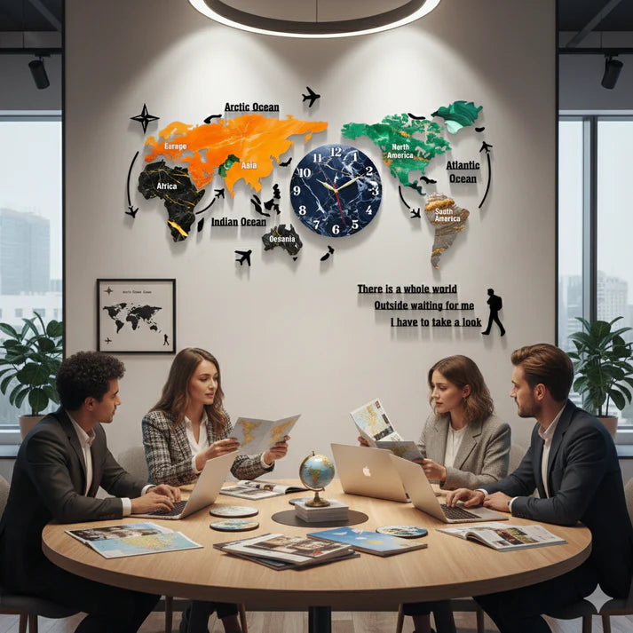 Gift City DIY Colorful World Map Wall Clock - Large 127cm for Home and Office