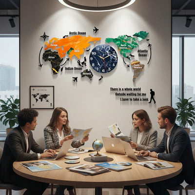 Gift City DIY Colorful World Map Wall Clock - Large 127cm for Home and Office