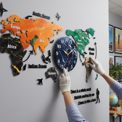 Gift City DIY Colorful World Map Wall Clock - Large 127cm for Home and Office