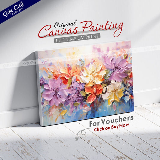 Gift City Presents A Masterpiece of Vibrant Floral Art Stunning Oil Painting Canvas Featuring Abstract Blooms, Rich Textures, and a Symphony of Colors and Light