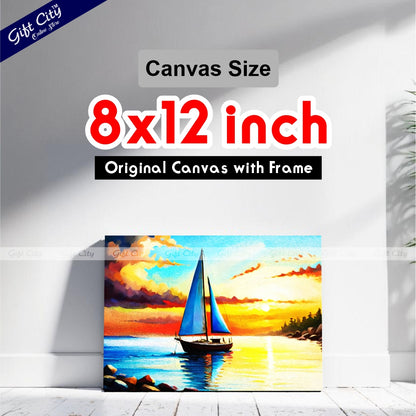 Gift City Presents A sailing yacht floats on the sea against a sunset on a UV printed oil painting canvas, capturing the serenity of a sunny and quiet day