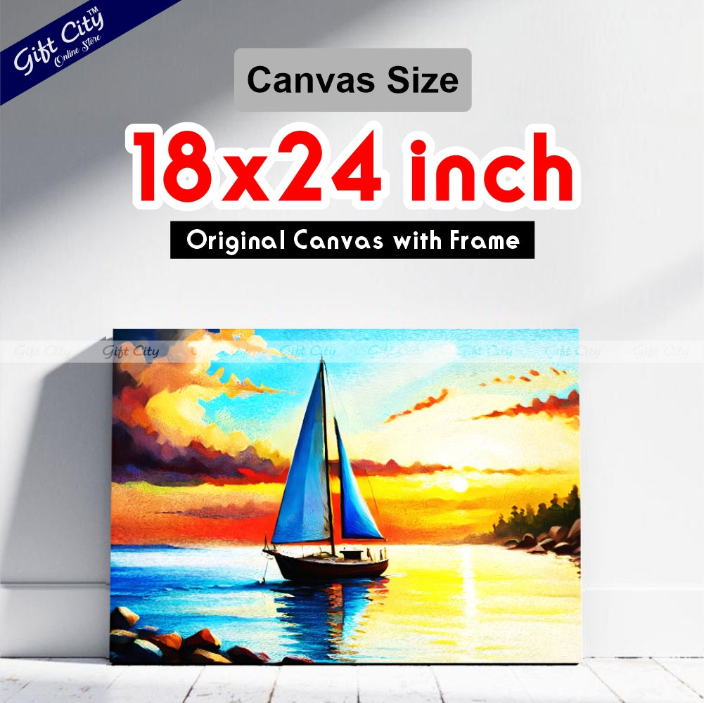 Gift City Presents A sailing yacht floats on the sea against a sunset on a UV printed oil painting canvas, capturing the serenity of a sunny and quiet day