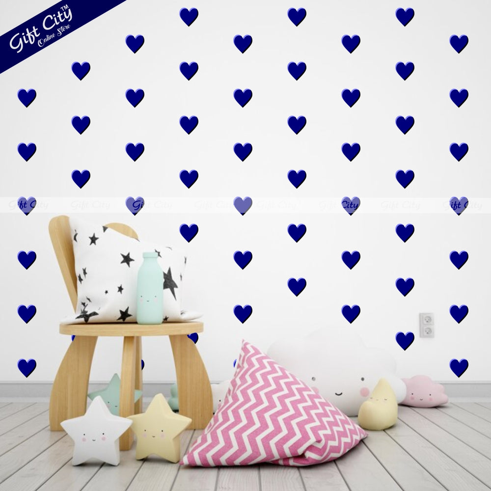 Gift City Presents Blue Heart Shaped Dots Wall Decals DIY Decor for Bedrooms & Living Rooms Self-Adhesive Various Colors