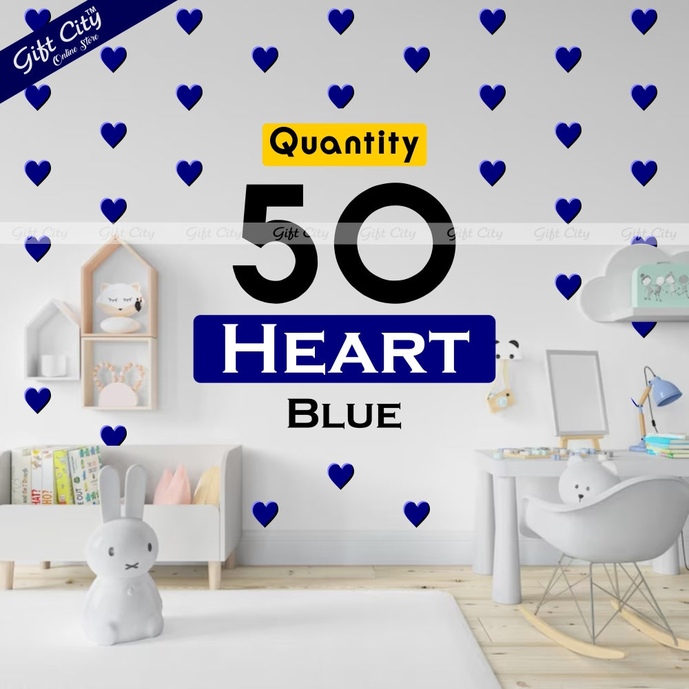 Gift City Presents Blue Heart Shaped Dots Wall Decals DIY Decor for Bedrooms & Living Rooms Self-Adhesive Various Colors