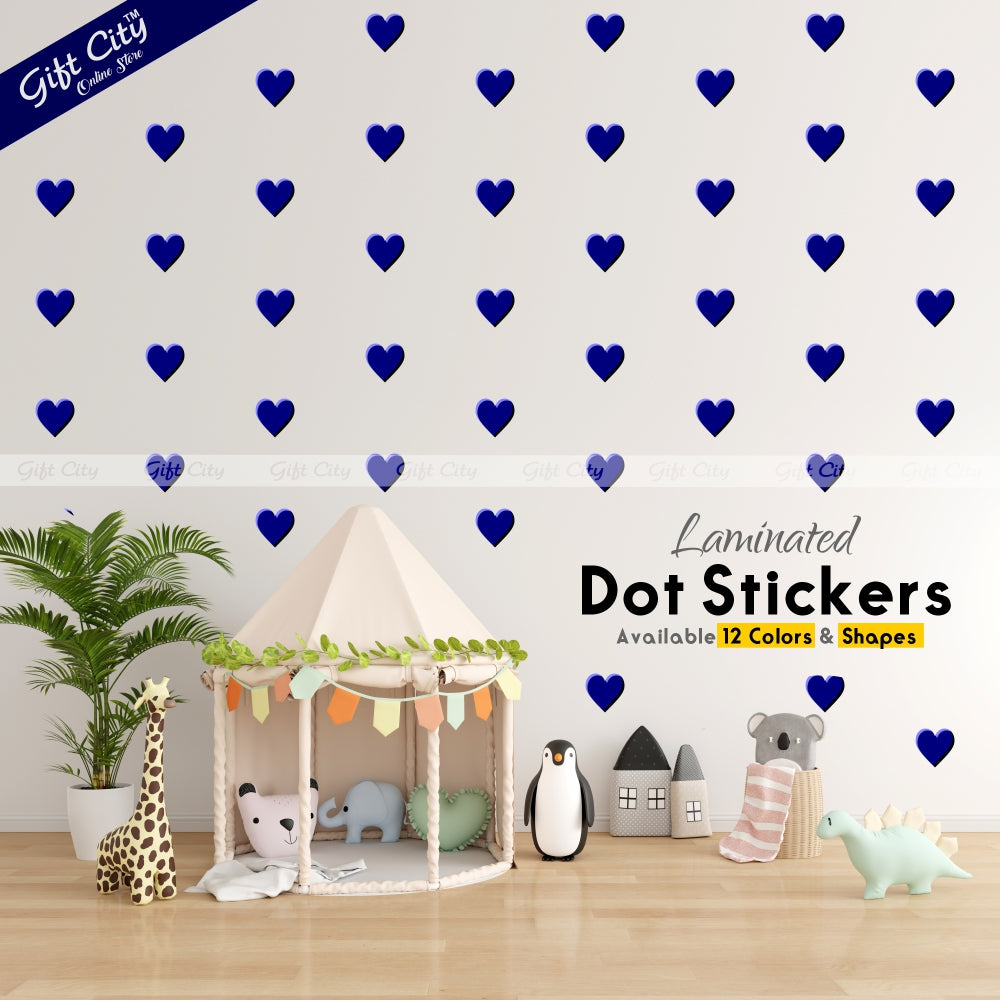 Gift City Presents Blue Heart Shaped Dots Wall Decals DIY Decor for Bedrooms & Living Rooms Self-Adhesive Various Colors