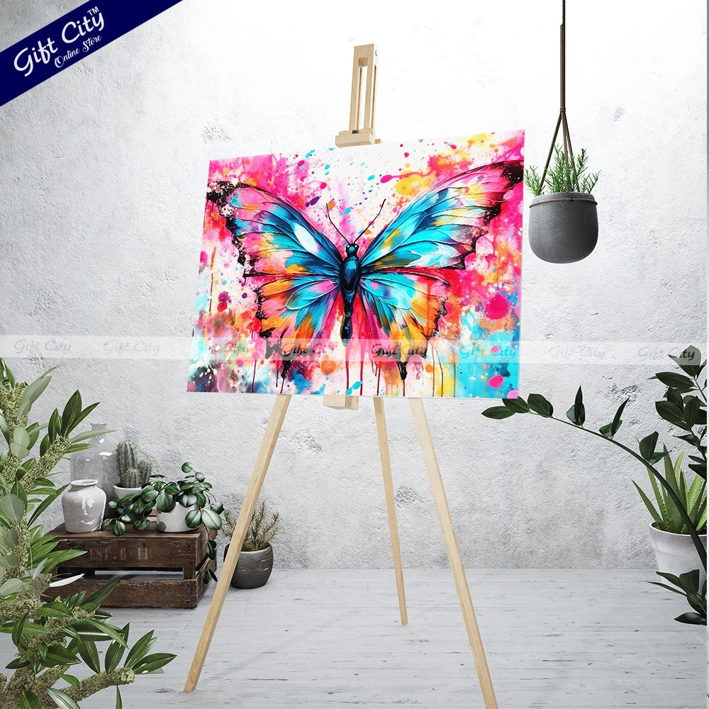 Gift City Presents Colorful Digital Canvas Butterfly Painting with Frame - Wall Art for Home Decor Multiple Sizes