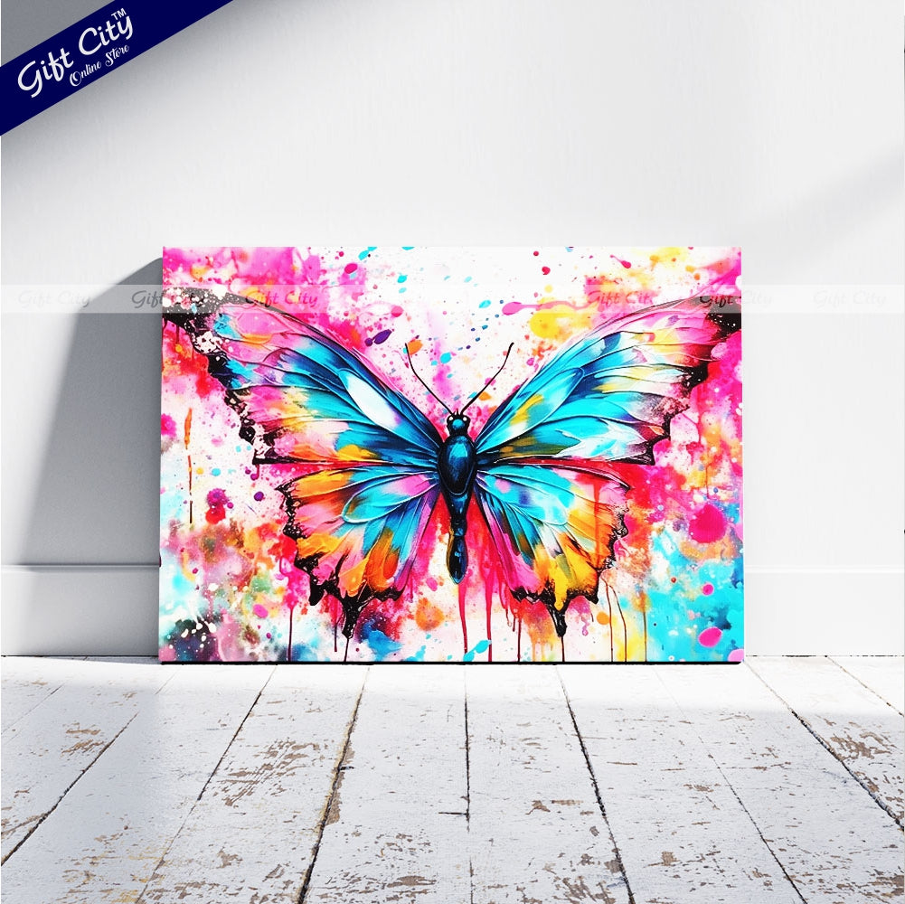 Gift City Presents Colorful Digital Canvas Butterfly Painting with Frame - Wall Art for Home Decor Multiple Sizes Wall Hanging