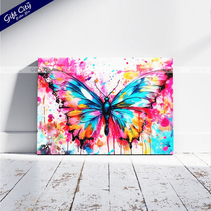 Gift City Presents Colorful Digital Canvas Butterfly Painting with Frame - Wall Art for Home Decor Multiple Sizes Wall Hanging