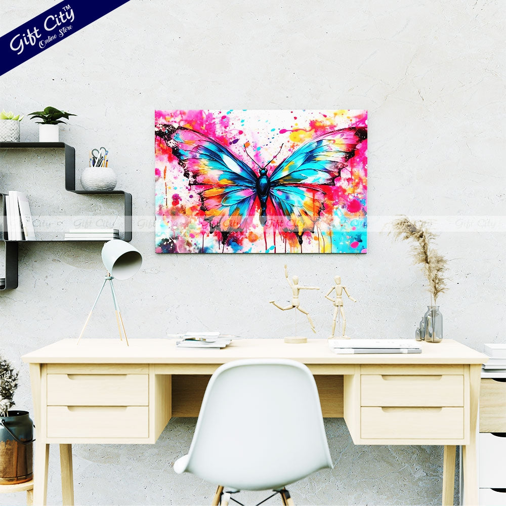 Gift City Presents Colorful Digital Canvas Butterfly Painting with Frame - Wall Art for Home Decor Multiple Sizes Wall Hanging