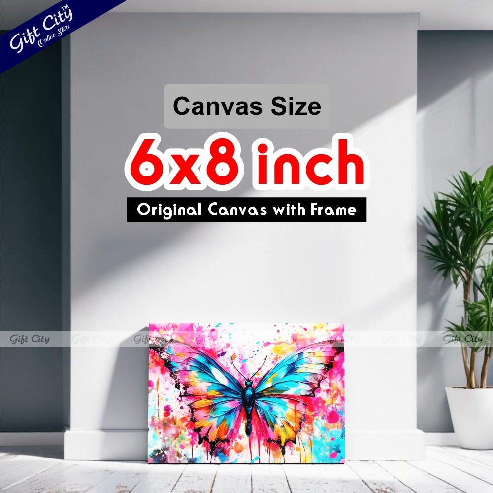 Gift City Presents Colorful Digital Canvas Butterfly Painting with Frame - Wall Art for Home Decor Multiple Sizes