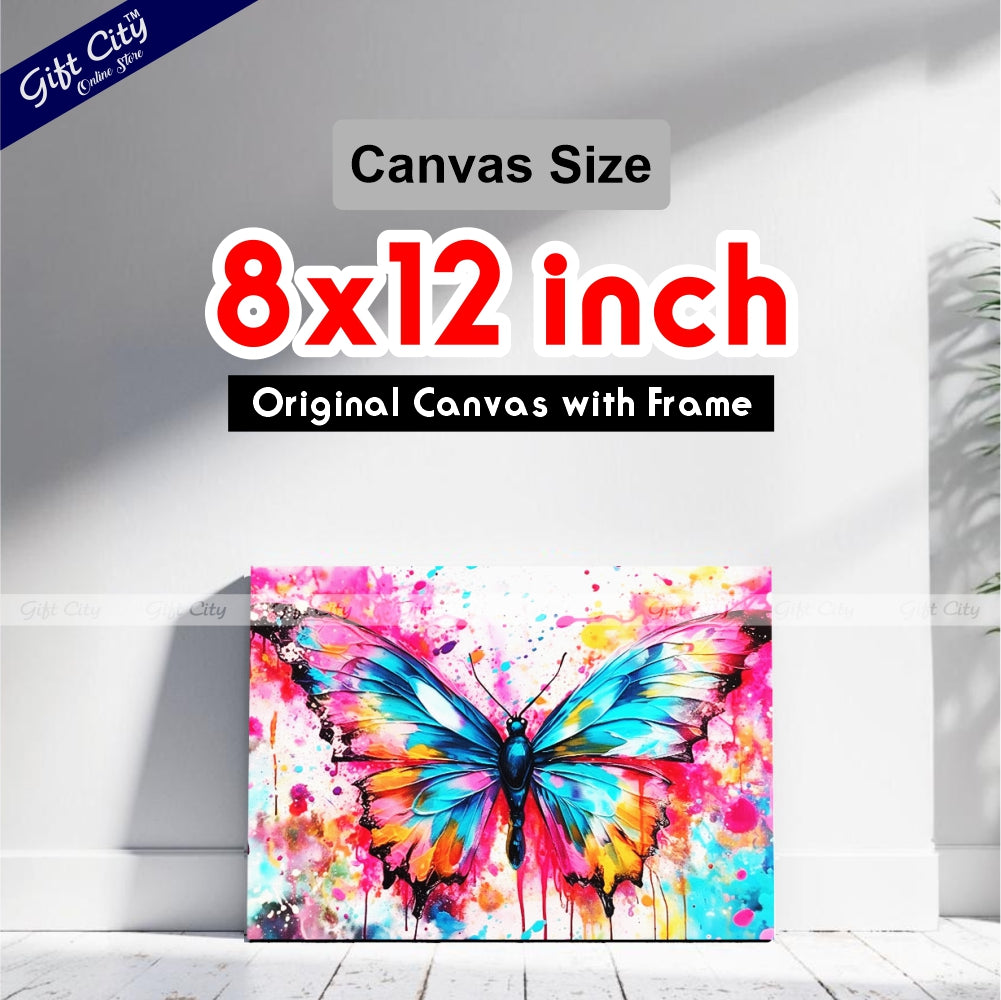 Gift City Presents Colorful Digital Canvas Butterfly Painting with Frame - Wall Art for Home Decor Multiple Sizes Wall Hanging