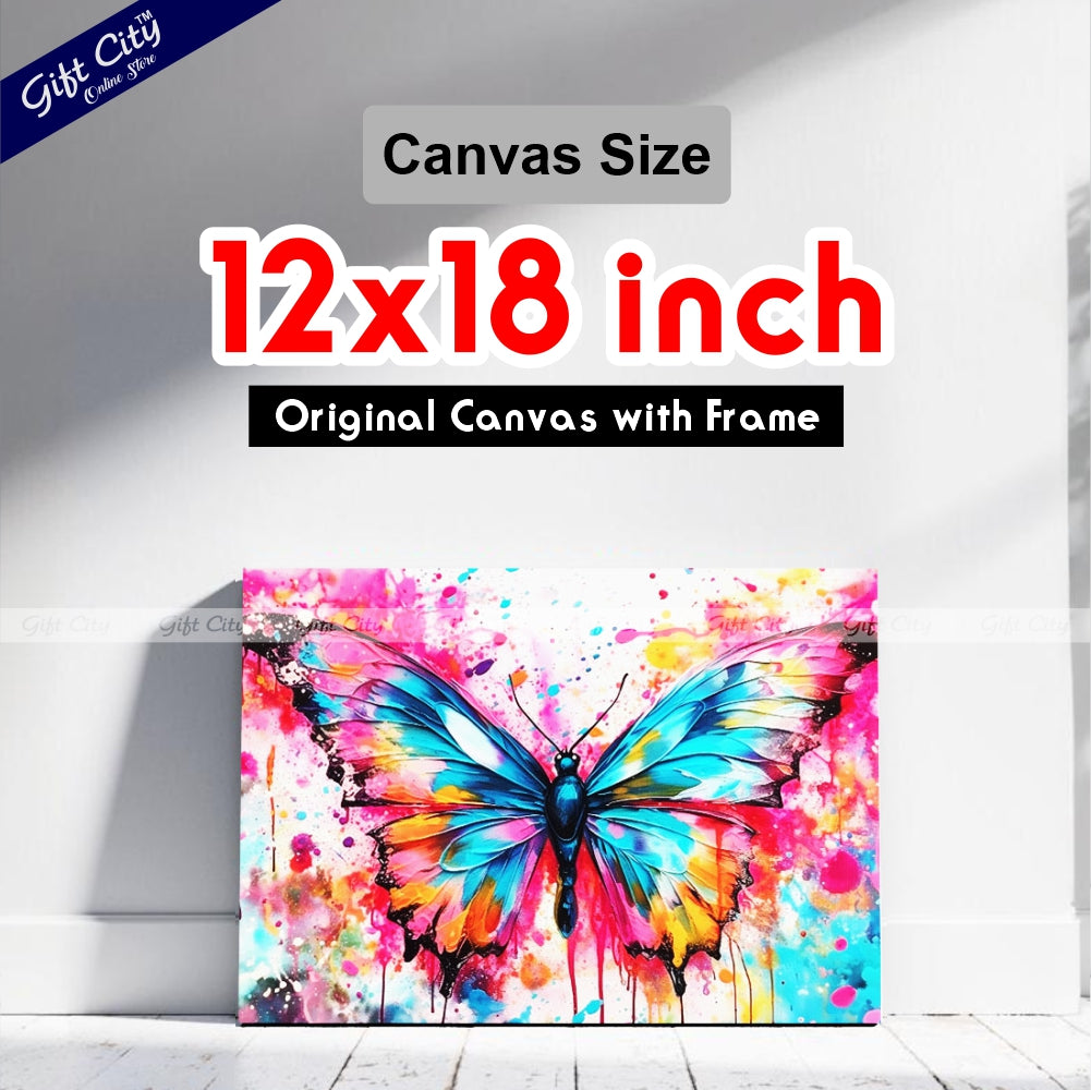 Gift City Presents Colorful Digital Canvas Butterfly Painting with Frame - Wall Art for Home Decor Multiple Sizes