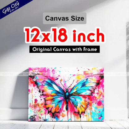 Gift City Presents Colorful Digital Canvas Butterfly Painting with Frame - Wall Art for Home Decor Multiple Sizes Wall Hanging