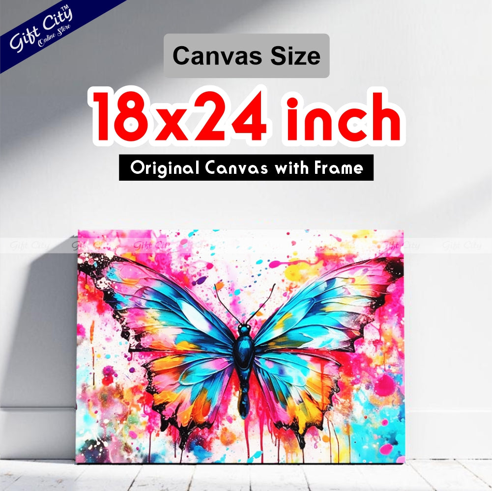 Gift City Presents Colorful Digital Canvas Butterfly Painting with Frame - Wall Art for Home Decor Multiple Sizes Wall Hanging