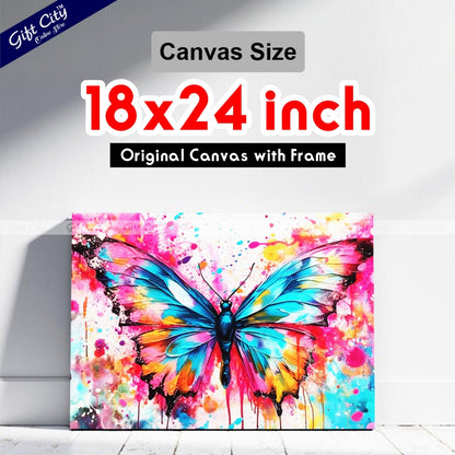 Gift City Presents Colorful Digital Canvas Butterfly Painting with Frame - Wall Art for Home Decor Multiple Sizes Wall Hanging