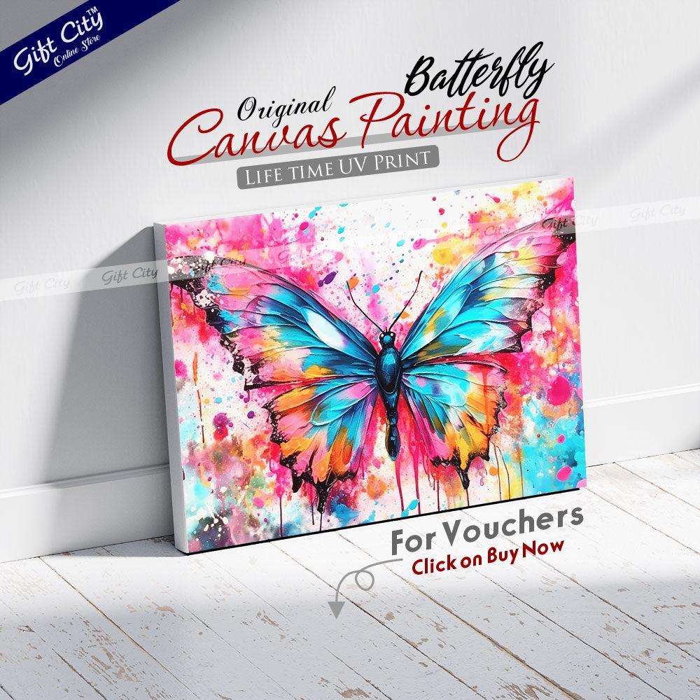 Gift City Presents Colorful Digital Canvas Butterfly Painting with Frame - Wall Art for Home Decor Multiple Sizes