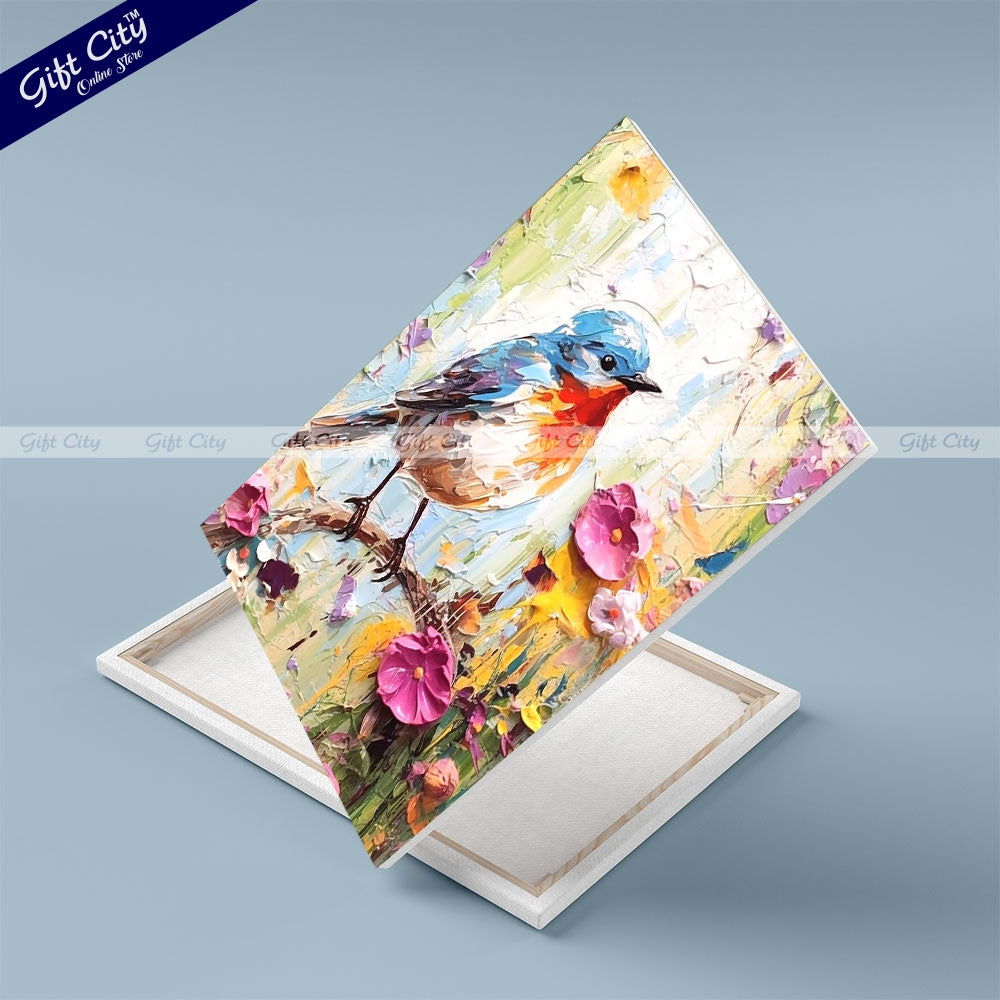 Gift City Presents Colorful Digital Sparrow Canvas Painting with Frame - Wall Art for Home Decor Multiple Sizes