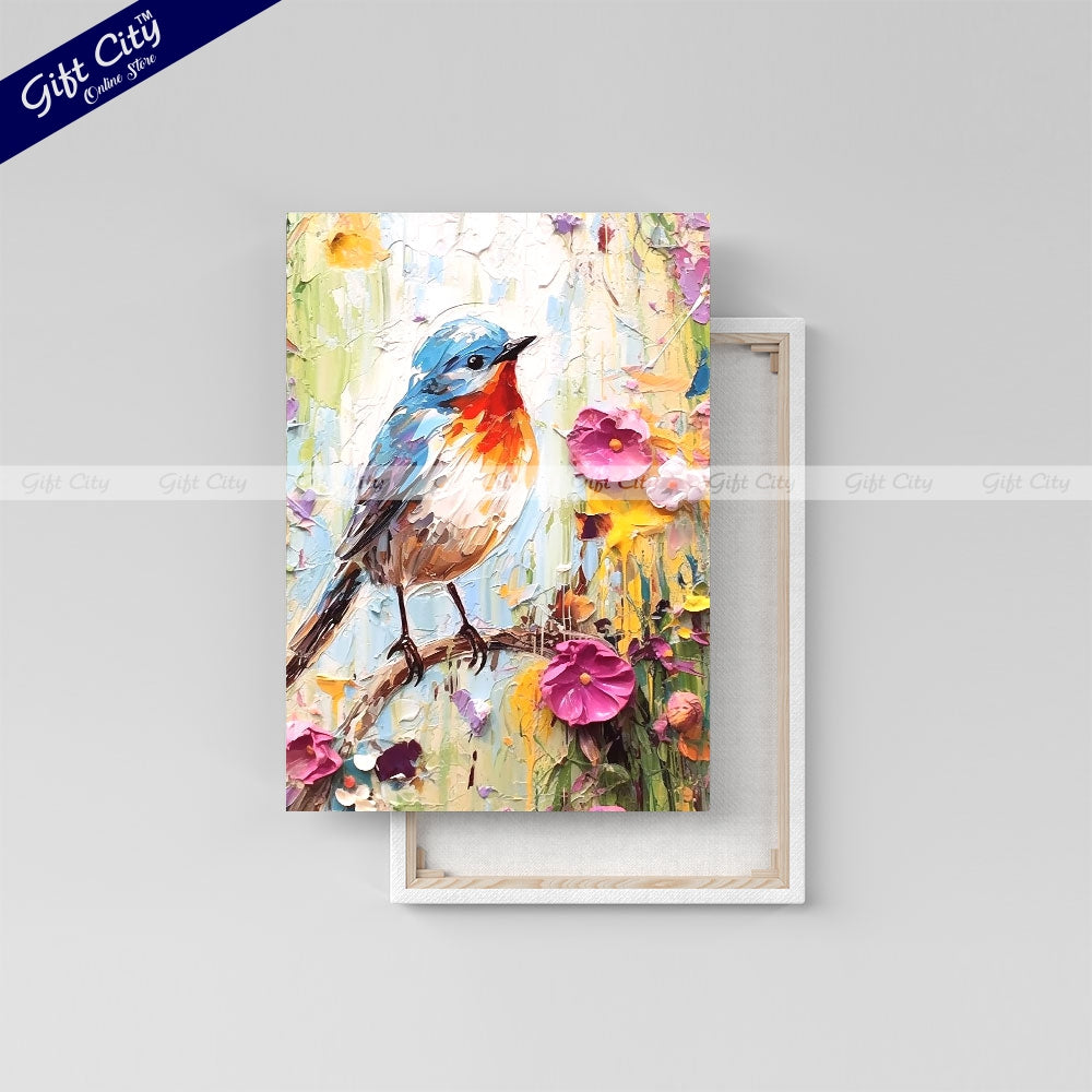 Gift City Presents Colorful Digital Sparrow Canvas Painting with Frame - Wall Art for Home Decor Multiple Sizes