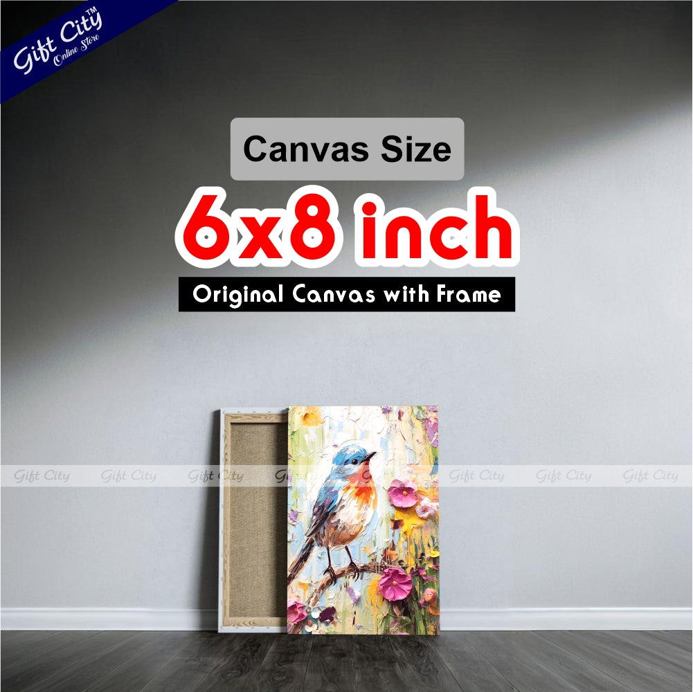 Gift City Presents Colorful Digital Sparrow Canvas Painting with Frame - Wall Art for Home Decor Multiple Sizes Wall Hanging