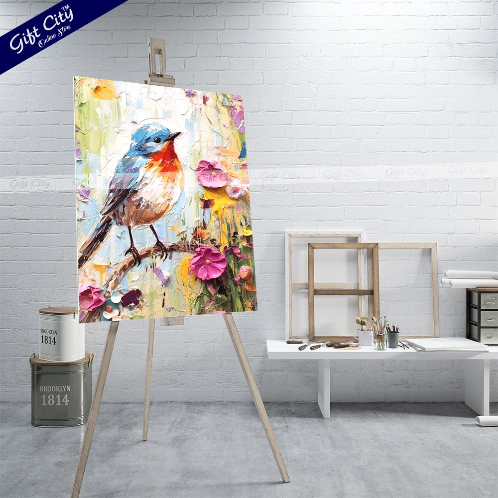 Gift City Presents Colorful Digital Sparrow Canvas Painting with Frame - Wall Art for Home Decor Multiple Sizes