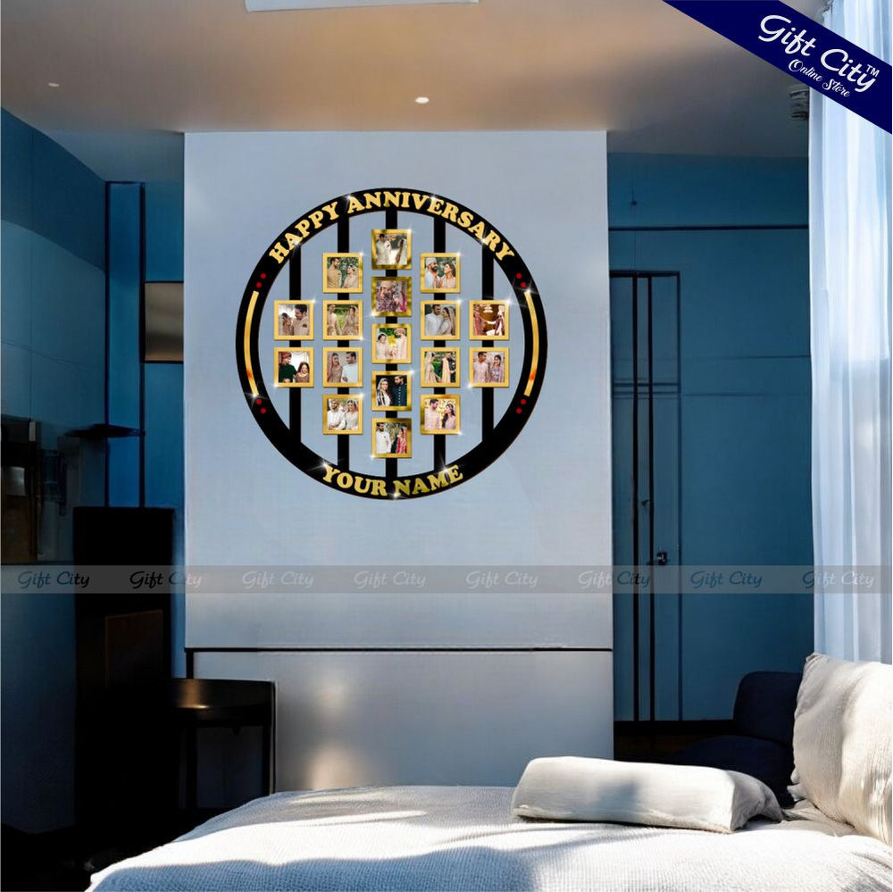 Gift City Presents Custom Anniversary Wooden Photo Frame Wall Art | Personalized Memory Collage with Gold Finish | Unique Keepsake Gift - Gift City Online Store