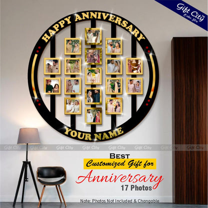 Gift City Presents Custom Anniversary Wooden Photo Frame Wall Art | Personalized Memory Collage with Gold Finish | Unique Keepsake Gift