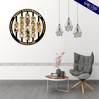 Gift City Presents Custom Anniversary Wooden Photo Frame Wall Art | Personalized Memory Collage with Gold Finish | Unique Keepsake Gift - Gift City Online Store