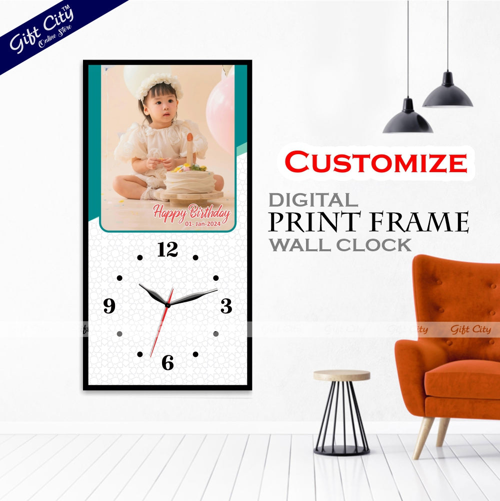 Gift City Presents Custom Digital Printed Wooden Frame Wall Clock - Personalize with Your Photo & Message - A Thoughtful Birthday Gift for Your Loved Ones