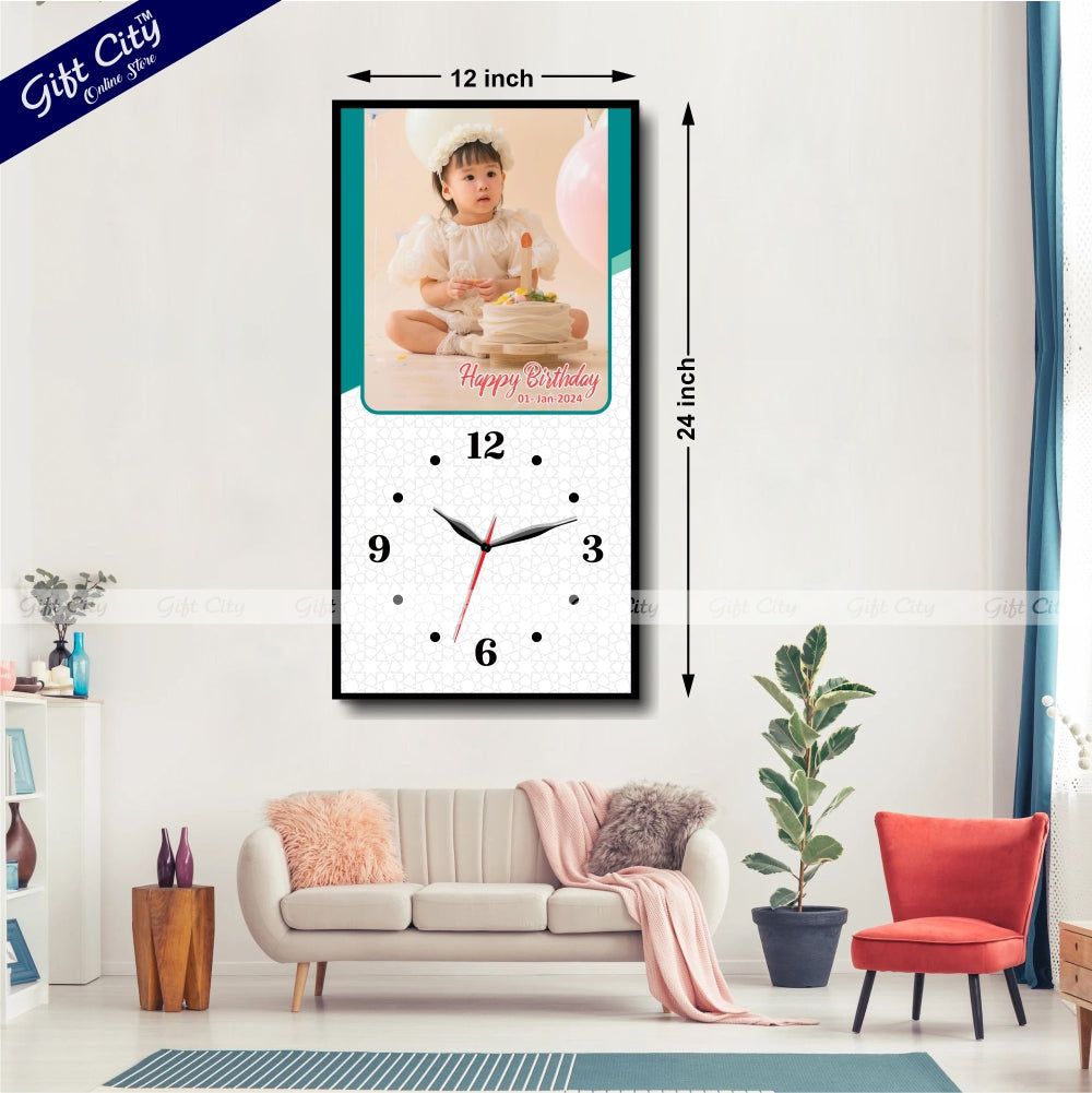 Gift City Presents Custom Digital Printed Wooden Frame Wall Clock - Personalize with Your Photo & Message - A Thoughtful Birthday Gift for Your Loved Ones