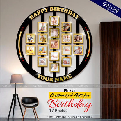 Gift City Presents Custom Wooden Ring Photo Frame - Personalized Happy Birthday Gift with Name & Special Memories