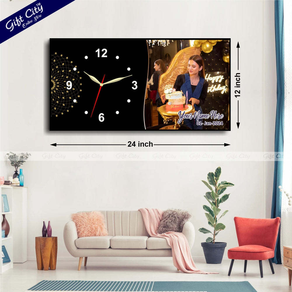 Gift City Presents Customizable Digital Printed Wooden Frame Wall Clock - Add Your Picture & Text - A Perfect Happy Birthday Present for Your Loved Ones