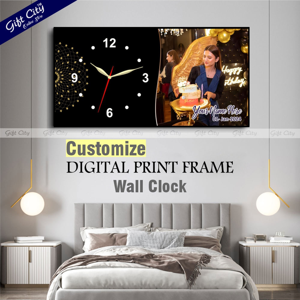 Gift City Presents Customizable Digital Printed Wooden Frame Wall Clock - Add Your Picture & Text - A Perfect Happy Birthday Present for Your Loved Ones