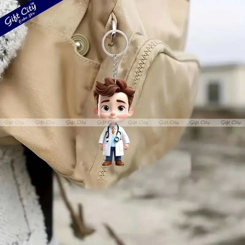 Gift City Presents Cute Doctor Cartoon Acrylic Keychain | Perfect for Healthcare Professionals & Medical Students